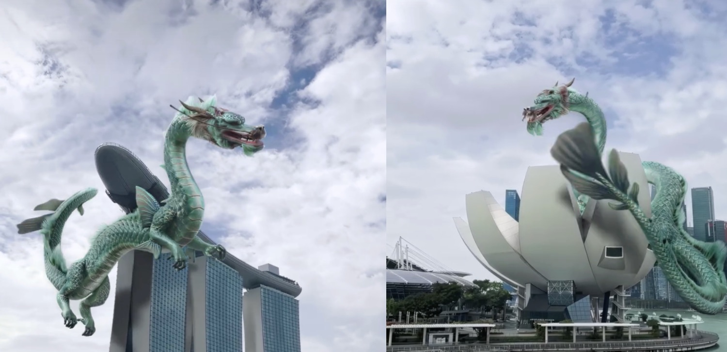 Dragon sighting in Singapore! — Locals left in awe after realistic green dragon flew over Marina Bay Sands